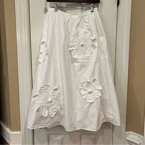 Anthropologie Corey Lynn Calter 3D Flower Floral White Midi Skirt Women’s M